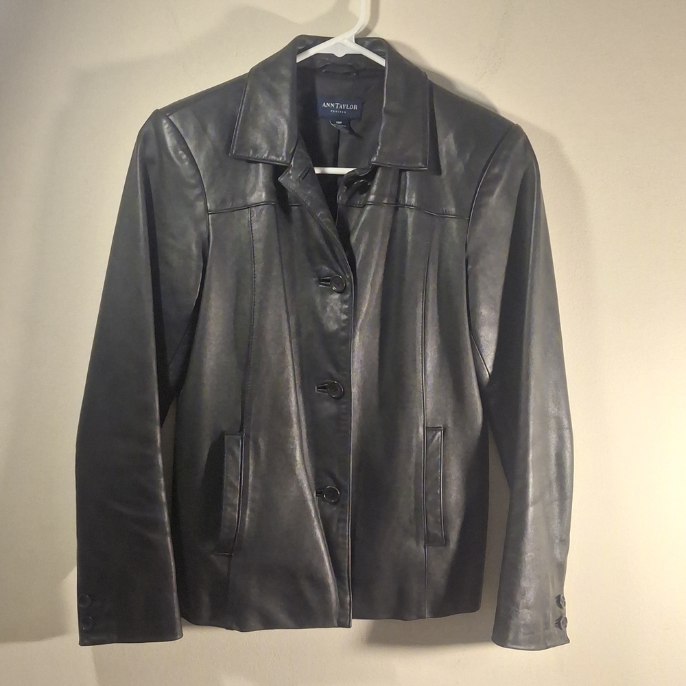 Ann Taylor Women's Black 100% Leather Long Sleeve Blazer/Jacket Size XSP